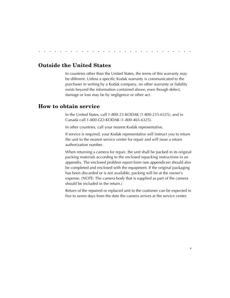 Outside the united states, How to obtain service | Kodak DCS 410 User Manual | Page 5 / 322