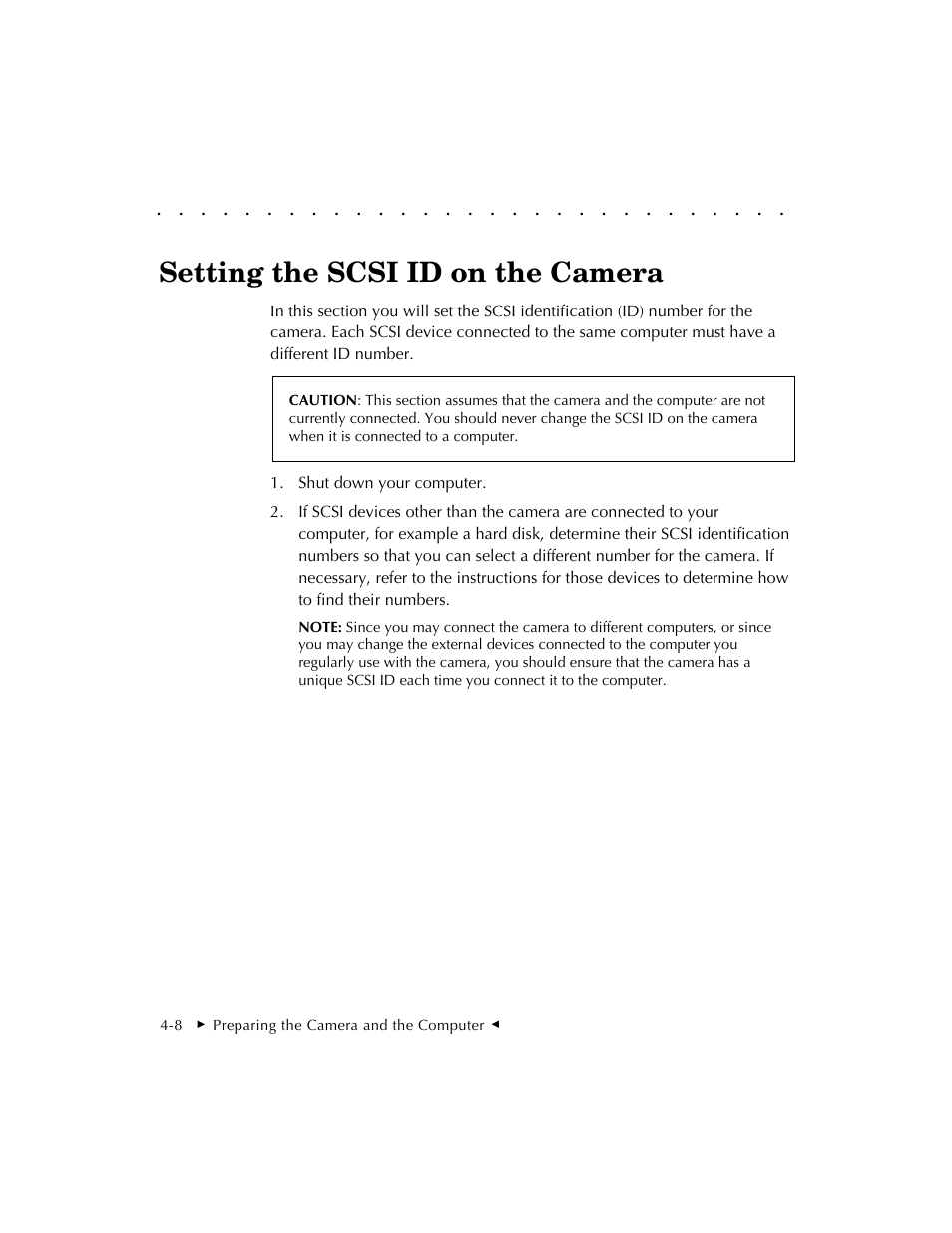 Setting the scsi id on the camera | Kodak DCS 410 User Manual | Page 52 / 322