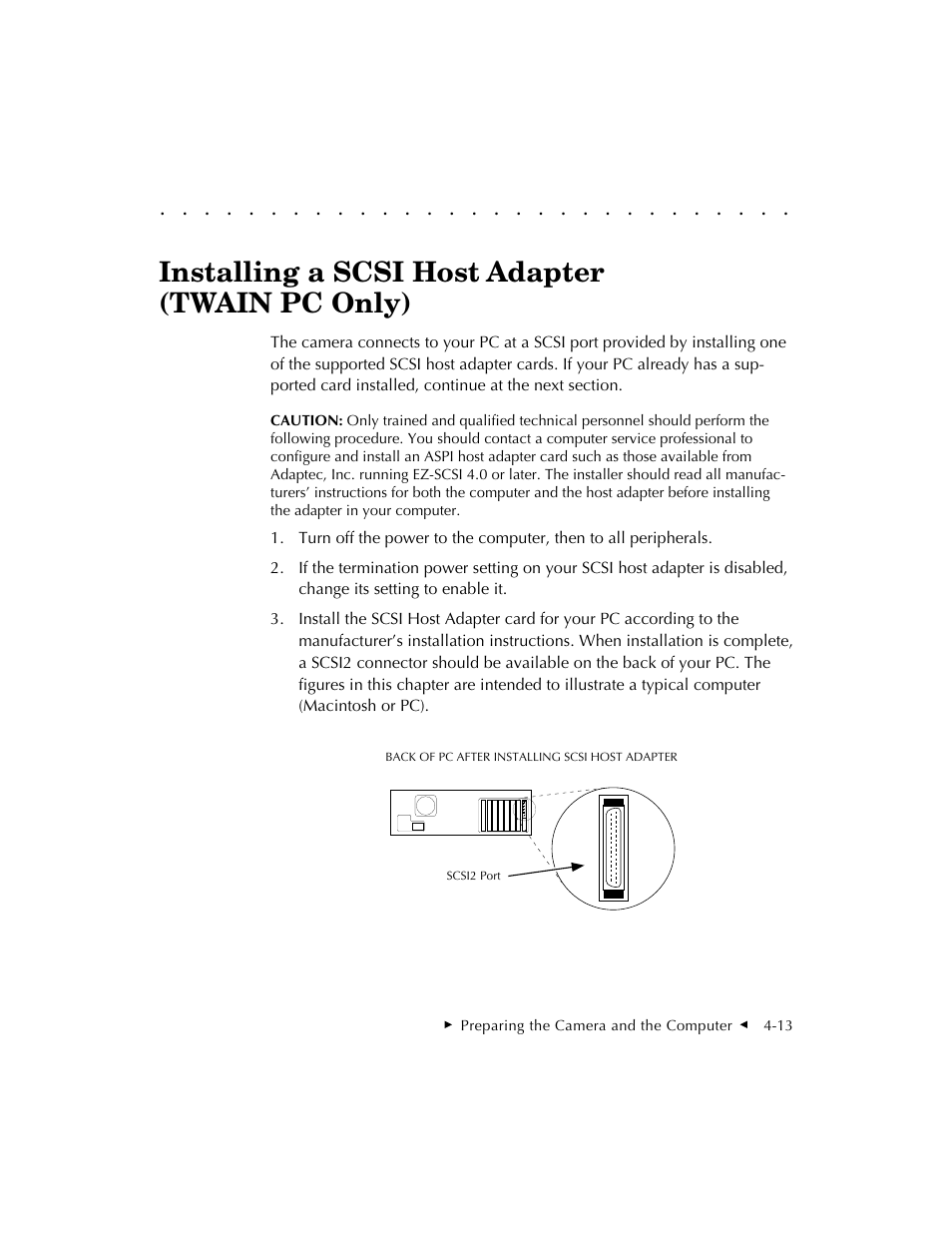 Installing a scsi host adapter (twain pc only) | Kodak DCS 410 User Manual | Page 57 / 322