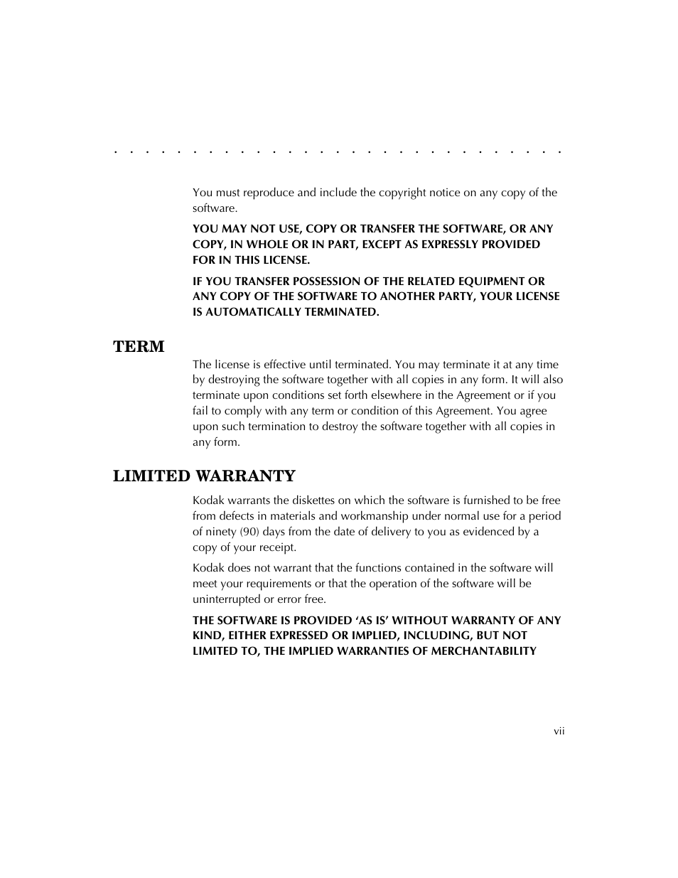 Term, Limited warranty | Kodak DCS 410 User Manual | Page 7 / 322