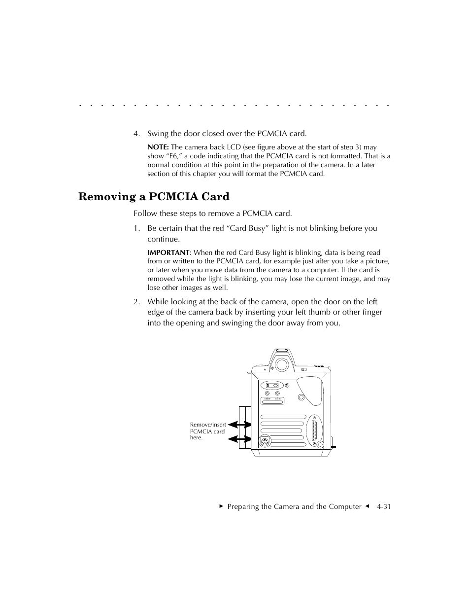 Removing a pcmcia card | Kodak DCS 410 User Manual | Page 75 / 322