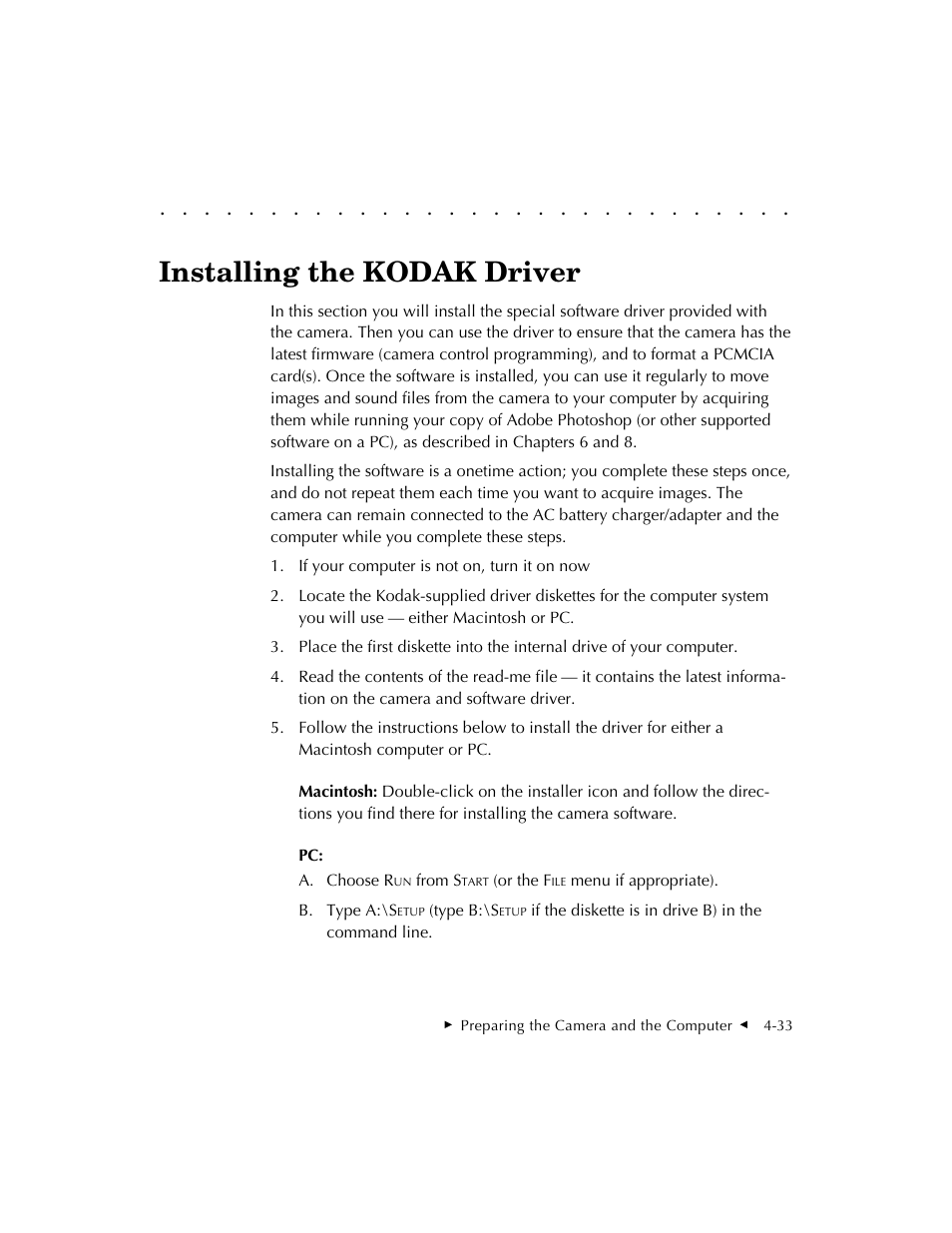 Installing the kodak driver | Kodak DCS 410 User Manual | Page 77 / 322