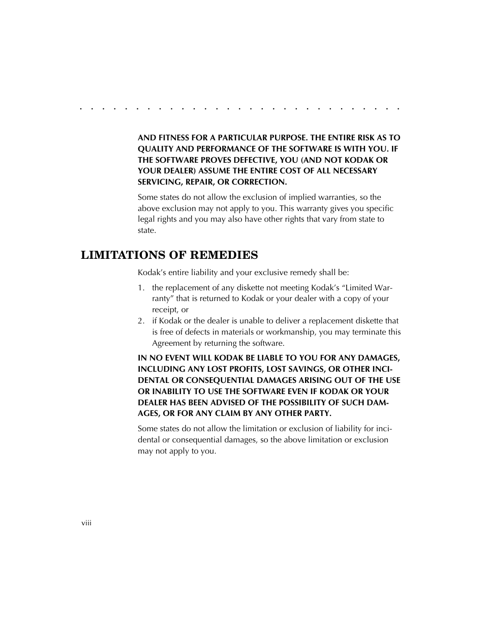 Limitations of remedies | Kodak DCS 410 User Manual | Page 8 / 322