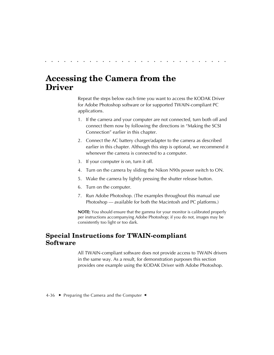 Accessing the camera from the driver, Special instructions for twain-compliant software | Kodak DCS 410 User Manual | Page 80 / 322