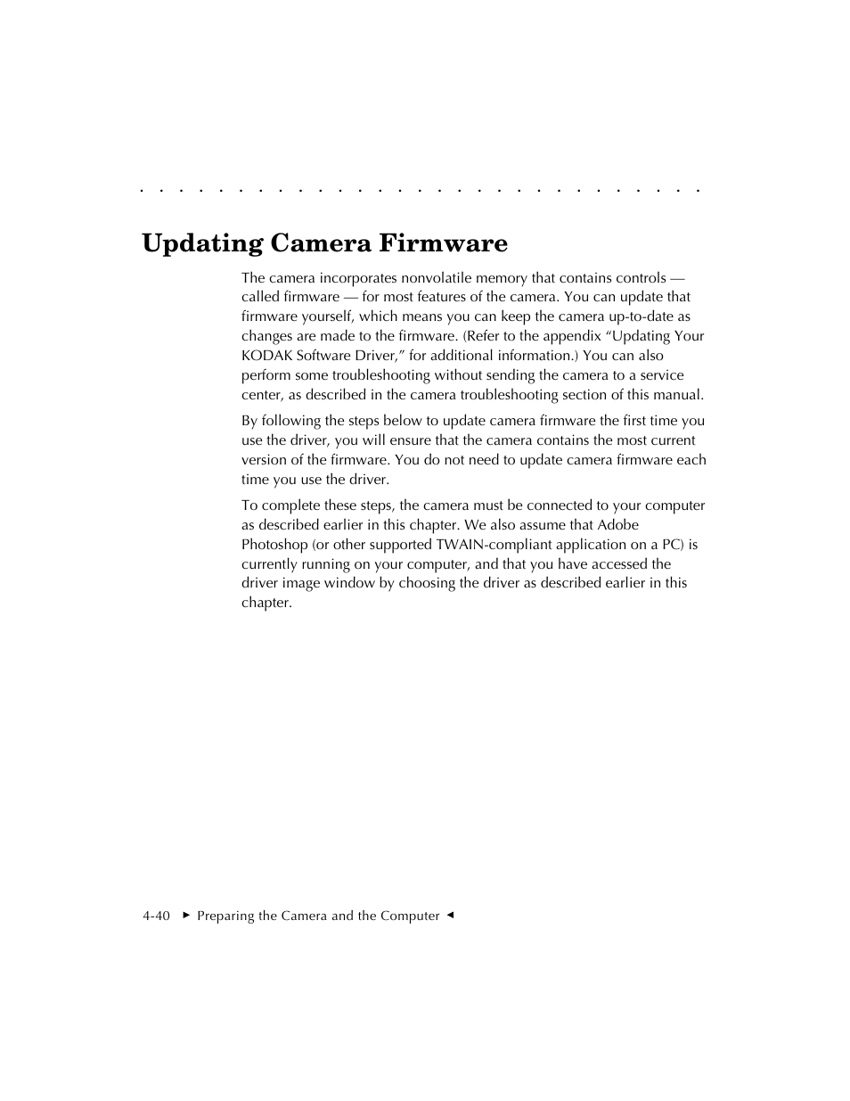 Updating camera firmware | Kodak DCS 410 User Manual | Page 84 / 322