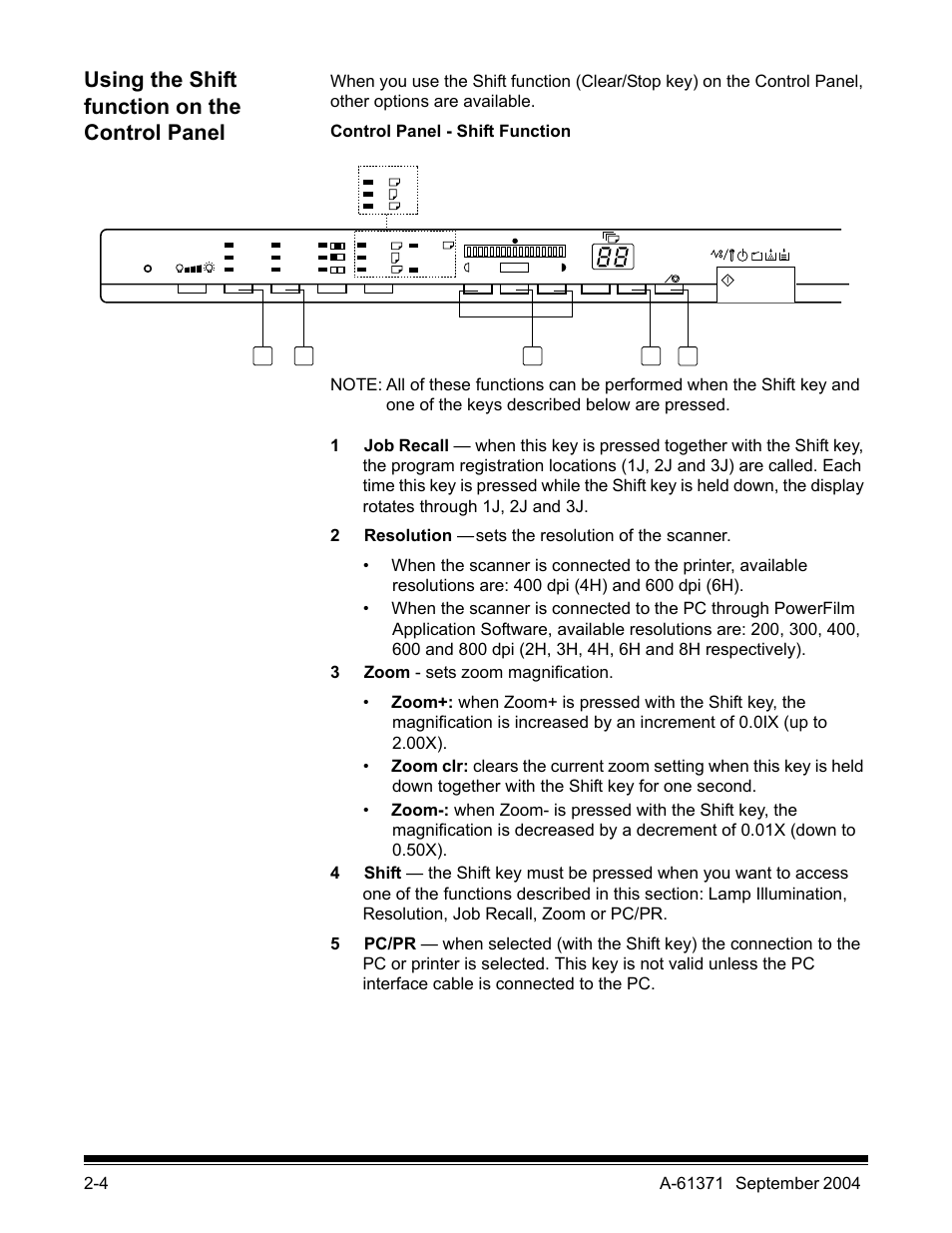 Using the shift function on the control panel | Kodak 3000DSV-E User Manual | Page 19 / 73