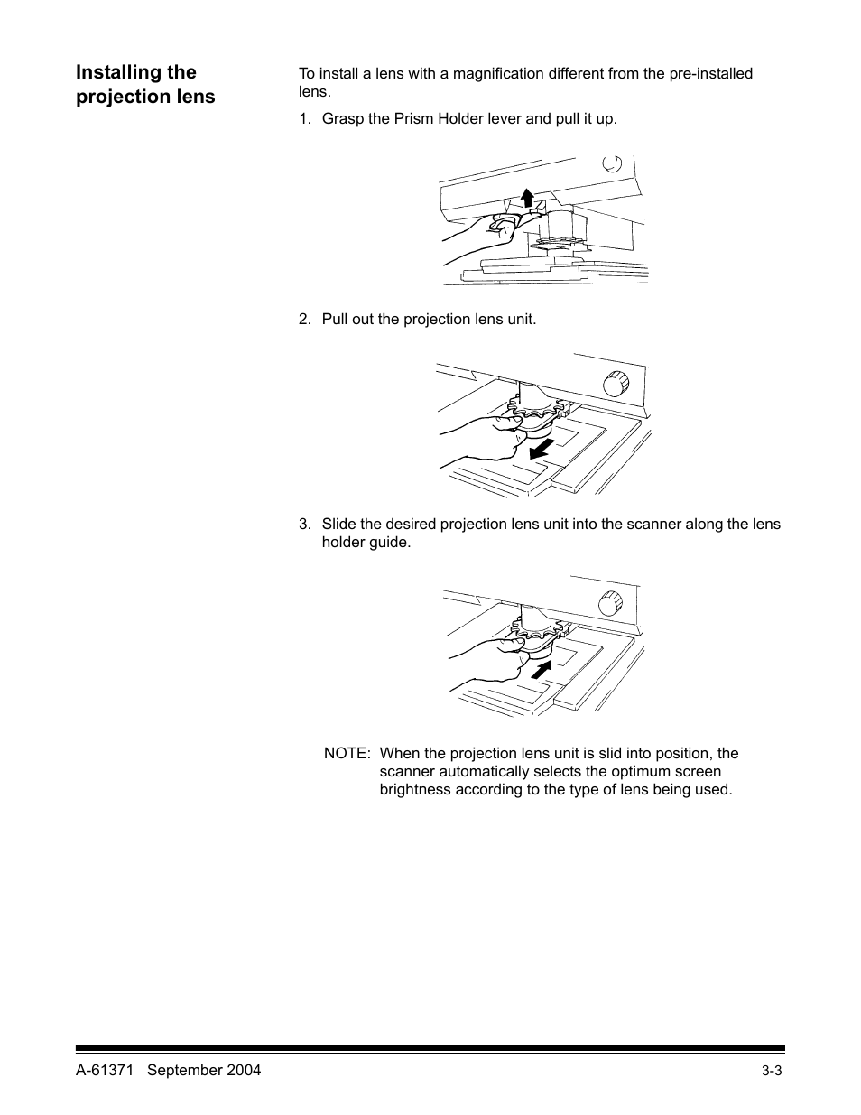 Installing the projection lens | Kodak 3000DSV-E User Manual | Page 26 / 73