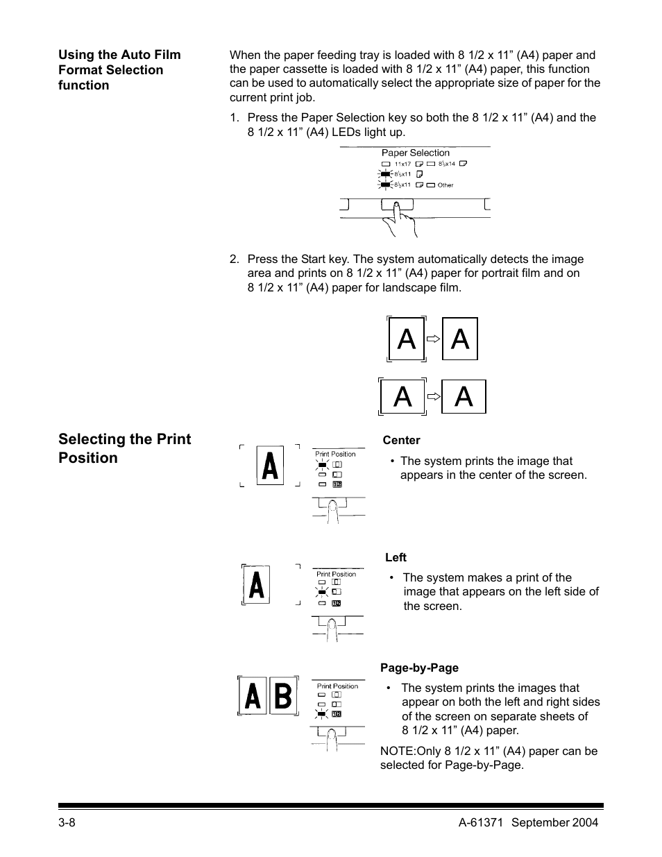 Using the auto film format selection function, Selecting the print position | Kodak 3000DSV-E User Manual | Page 31 / 73