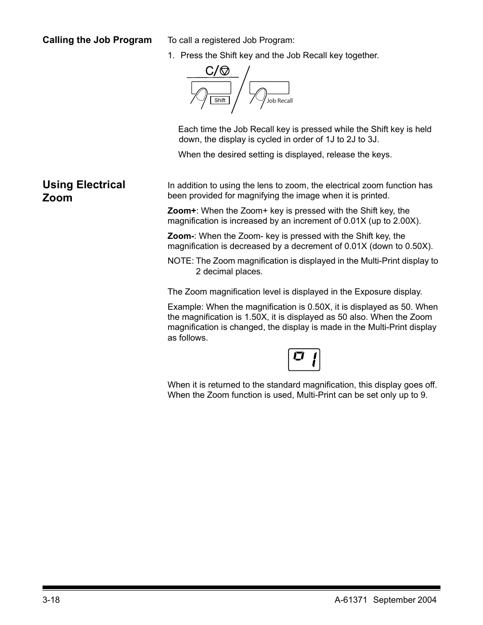 Calling the job program, Using electrical zoom | Kodak 3000DSV-E User Manual | Page 41 / 73