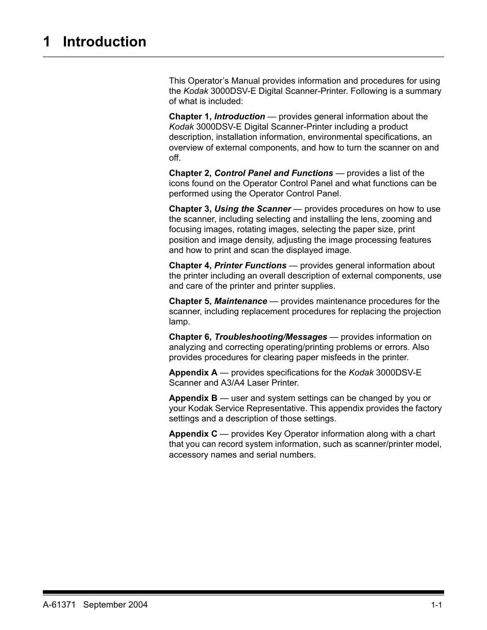 1 introduction | Kodak 3000DSV-E User Manual | Page 5 / 73