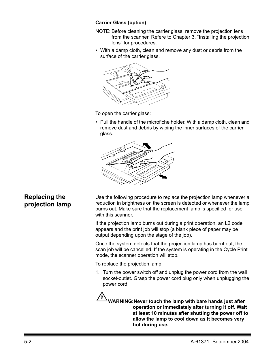 Replacing the projection lamp | Kodak 3000DSV-E User Manual | Page 57 / 73