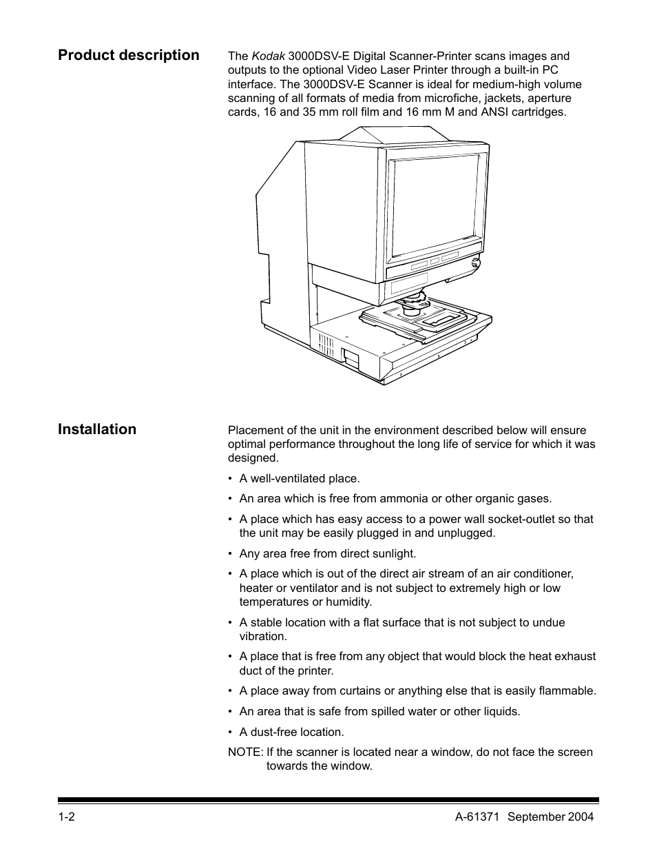 Product description, Installation | Kodak 3000DSV-E User Manual | Page 6 / 73