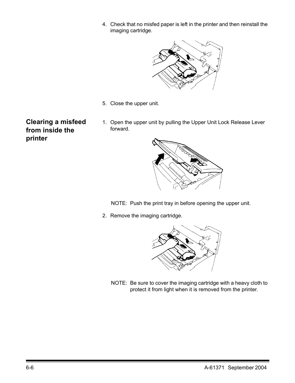Clearing a misfeed from inside the printer | Kodak 3000DSV-E User Manual | Page 65 / 73