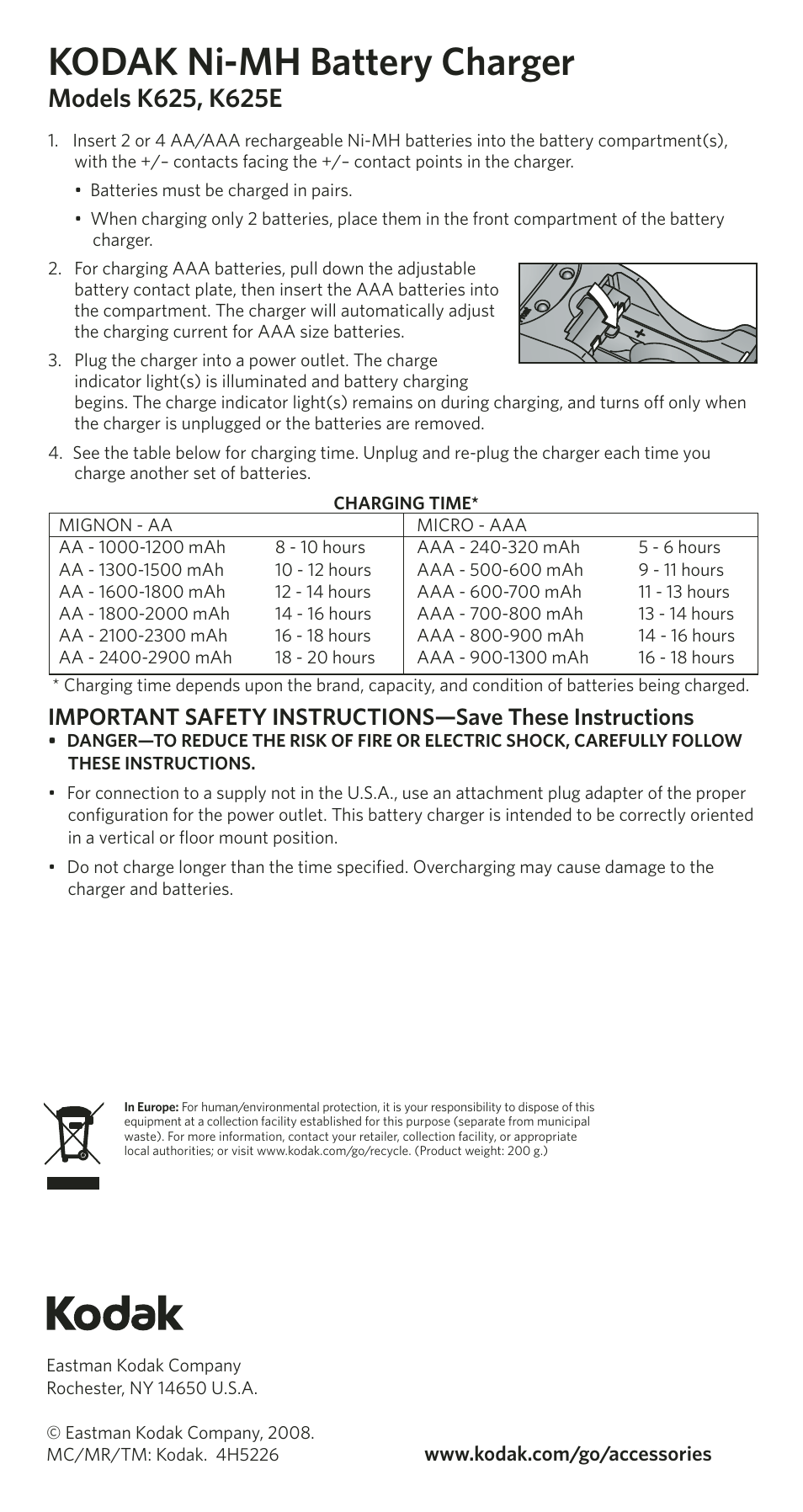 Kodak K625E User Manual | 1 page