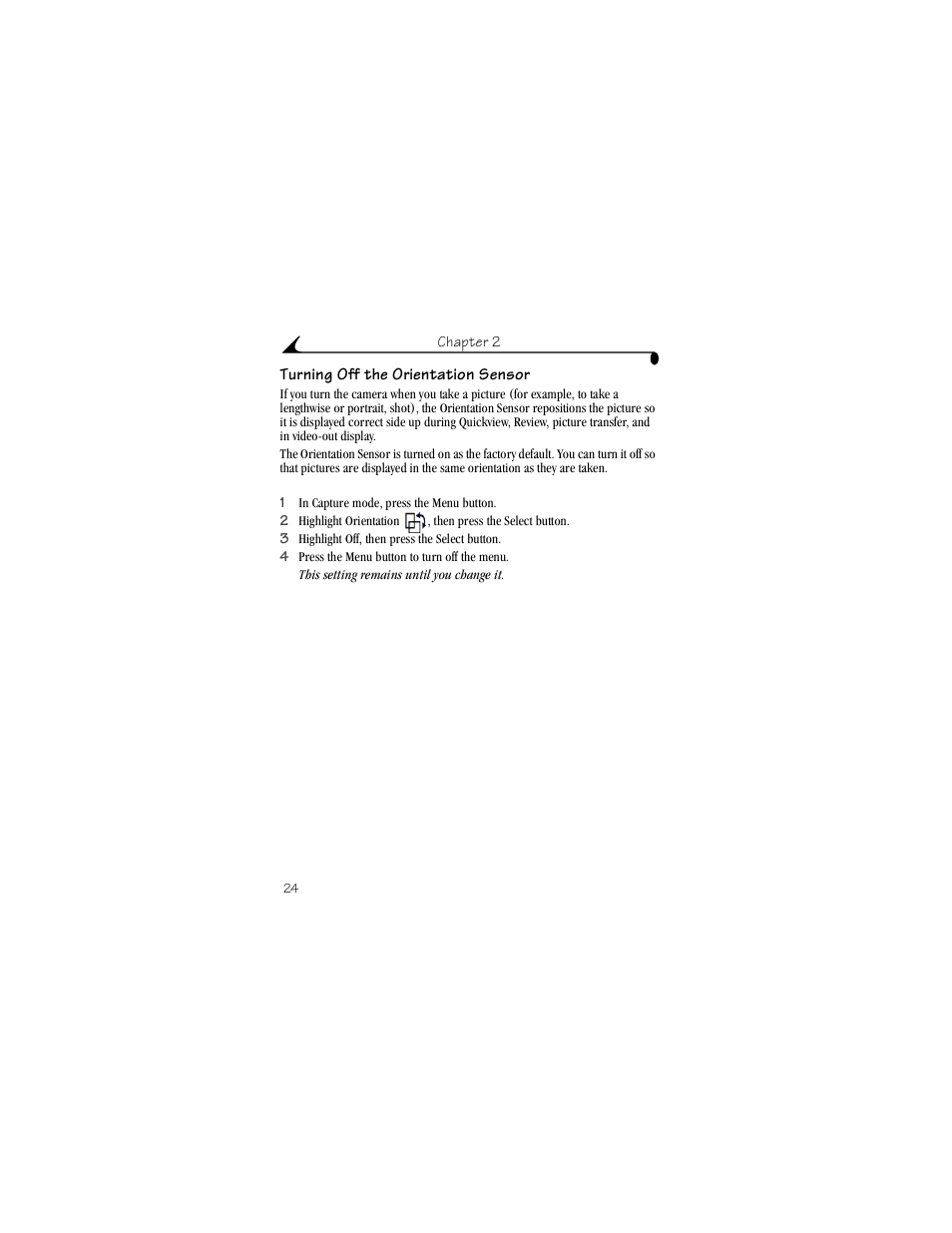 Turning off the orientation sensor | Kodak CX4230 User Manual | Page 32 / 108