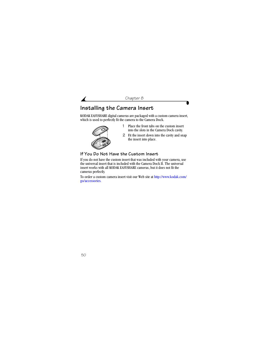 Installing the camera insert, If you do not have the custom insert | Kodak CX4230 User Manual | Page 58 / 108