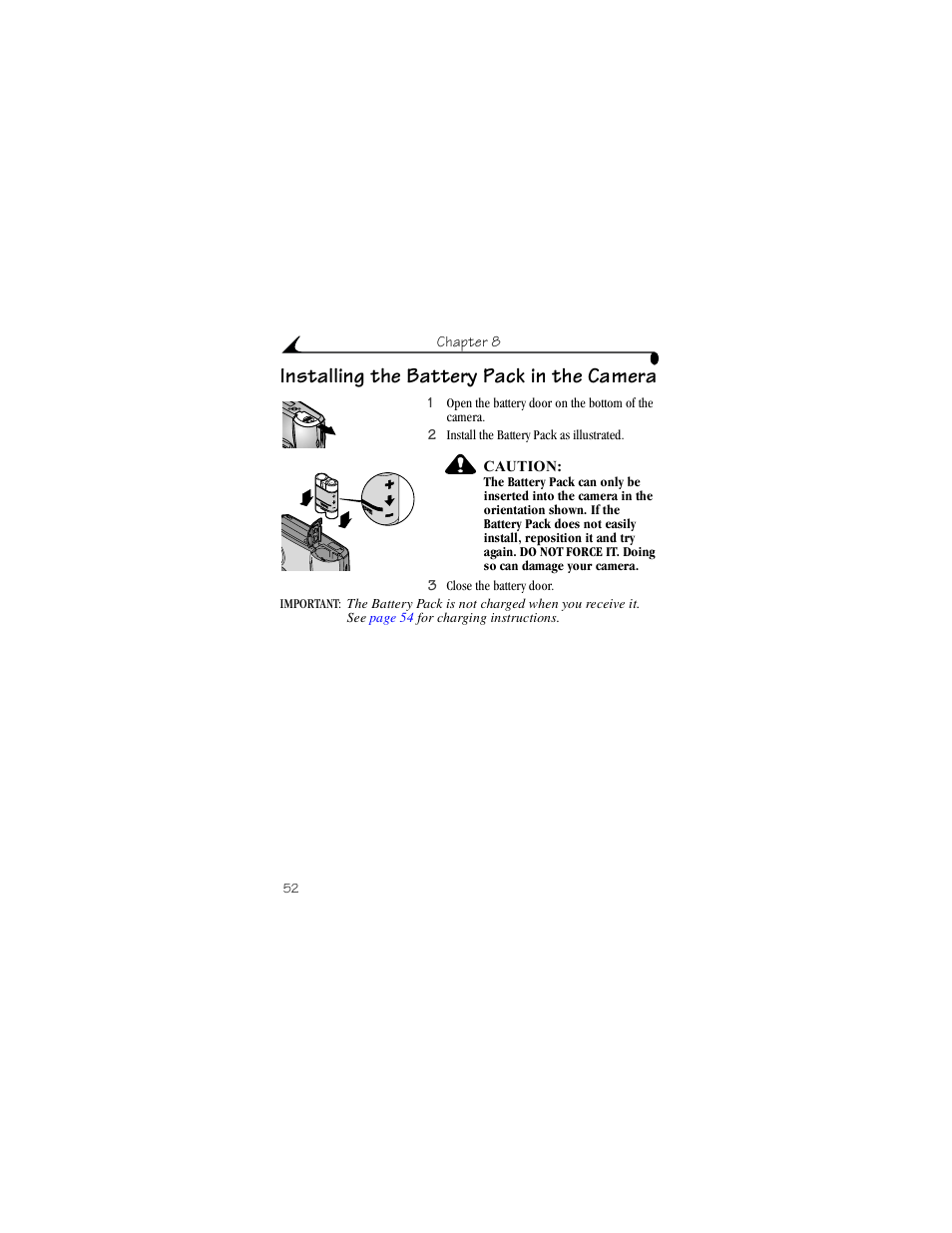Installing the battery pack in the camera | Kodak CX4230 User Manual | Page 60 / 108