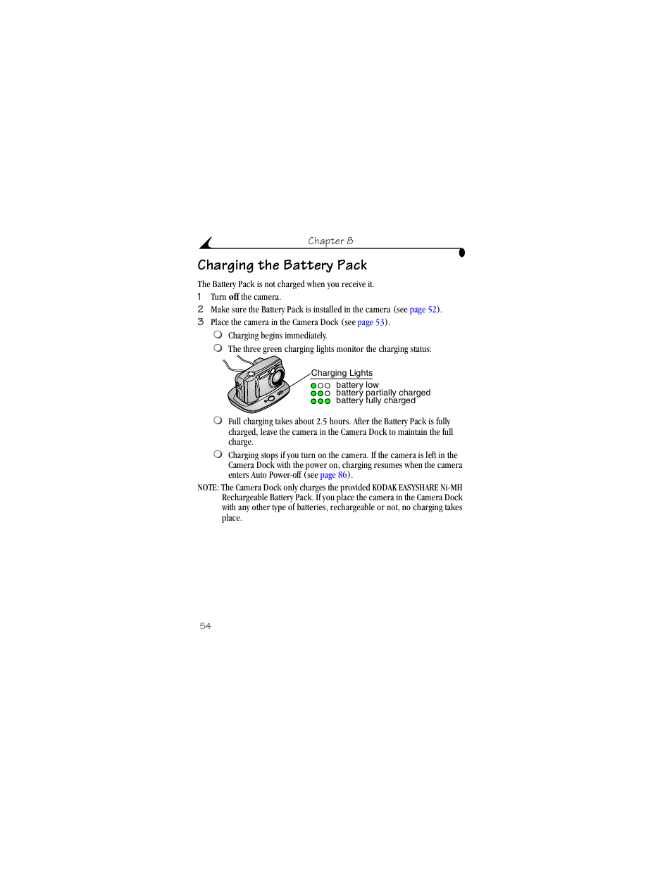 Charging the battery pack | Kodak CX4230 User Manual | Page 62 / 108