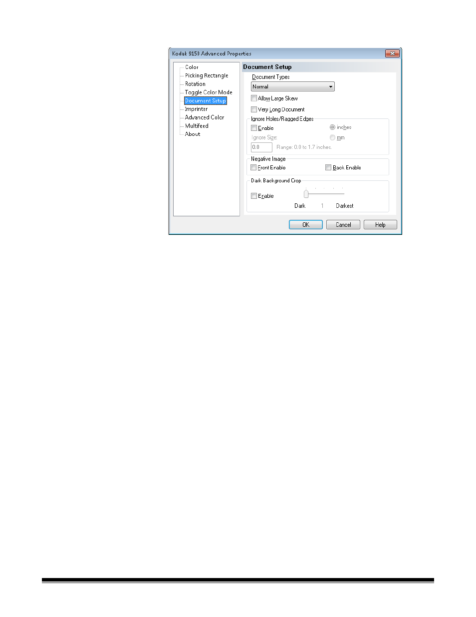 Document setup screen | Kodak 9090DC User Manual | Page 47 / 98