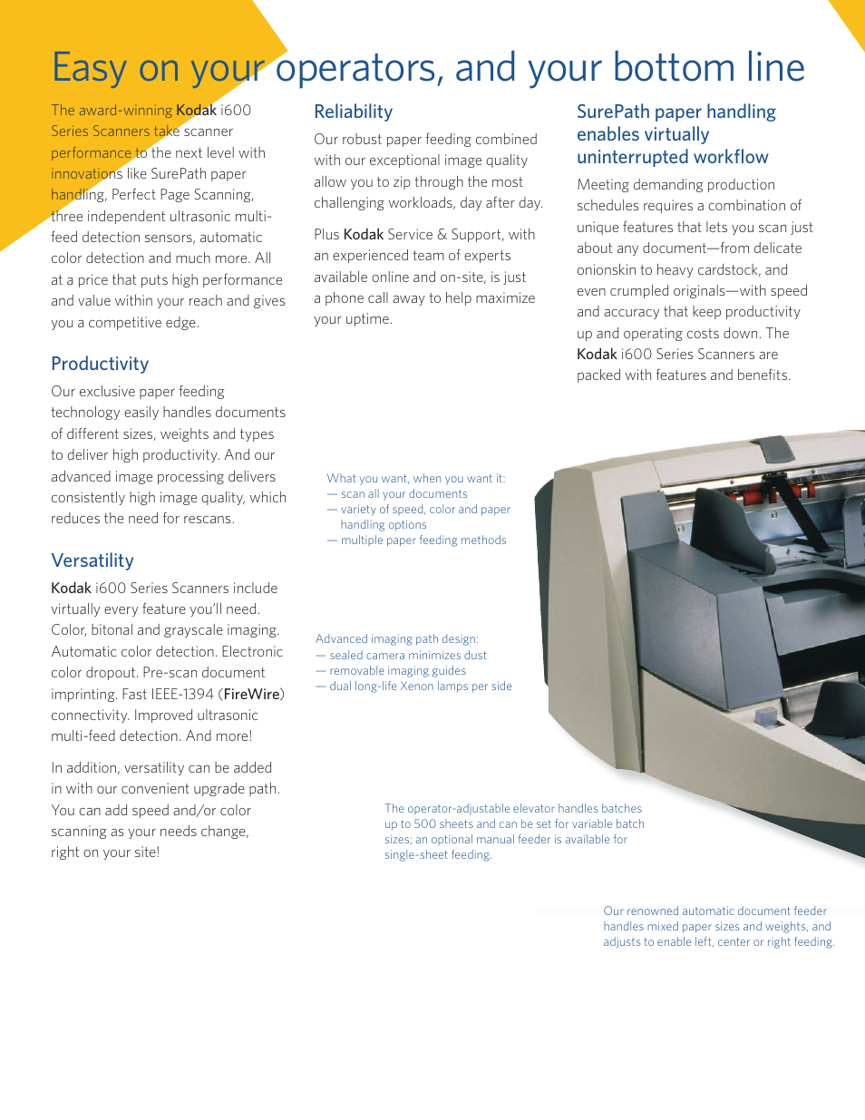 Easy on your operators, and your bottom line | Kodak i600 User Manual | Page 2 / 4