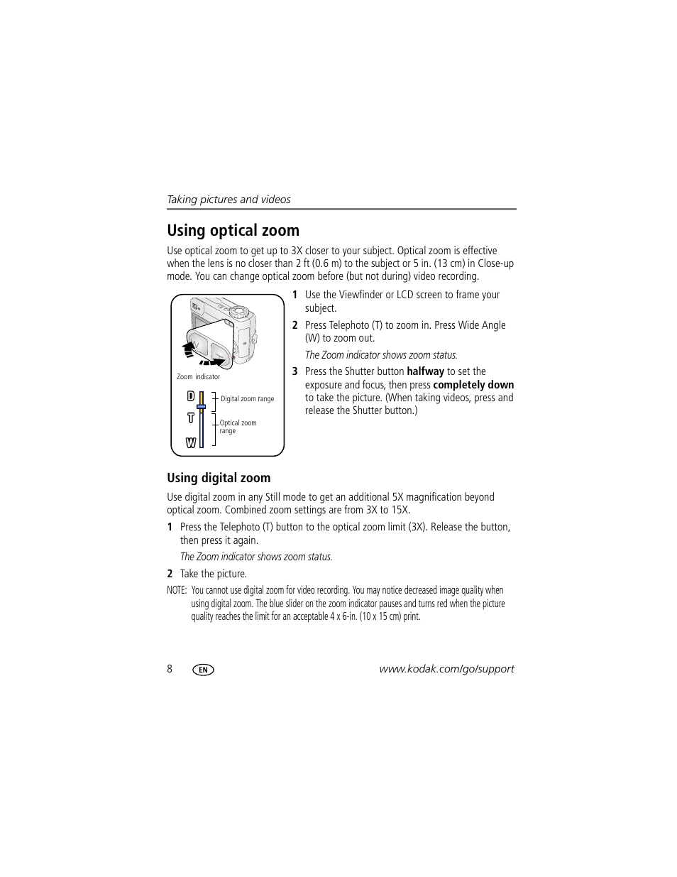 Using optical zoom, Using digital zoom | Kodak C330 User Manual | Page 14 / 74