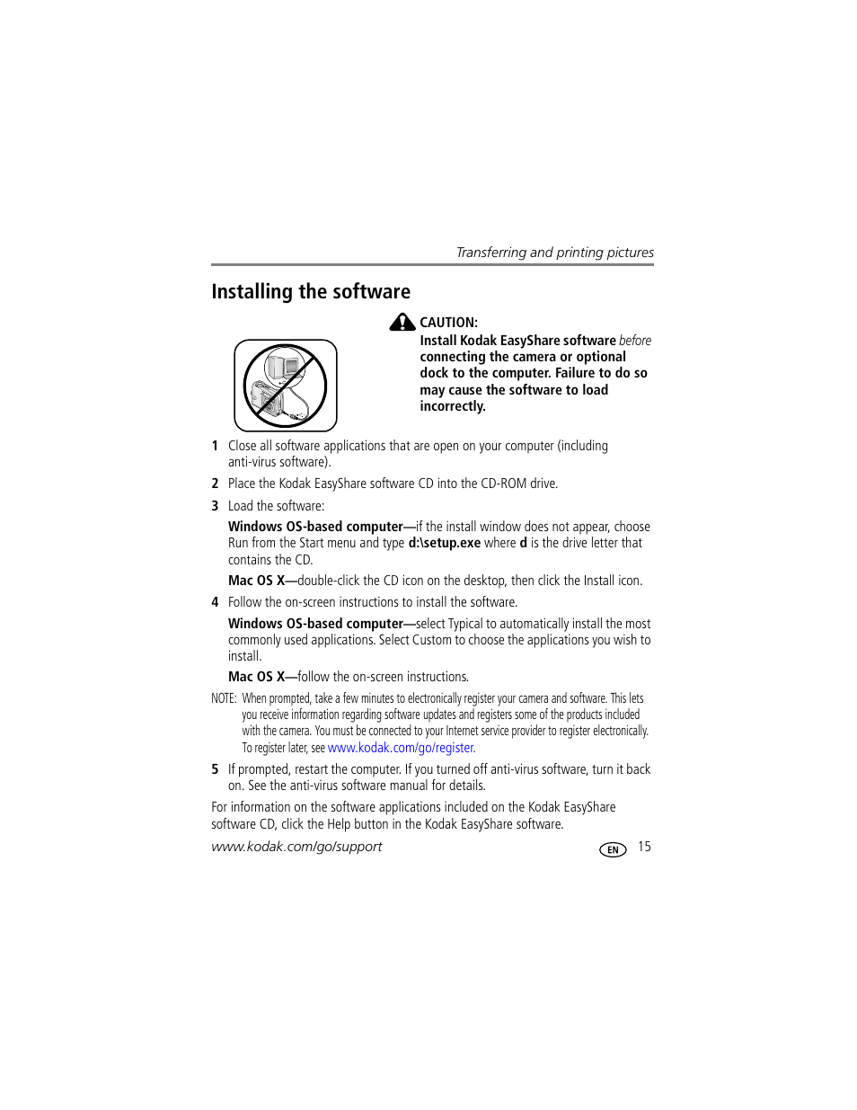 Installing the software | Kodak C330 User Manual | Page 21 / 74