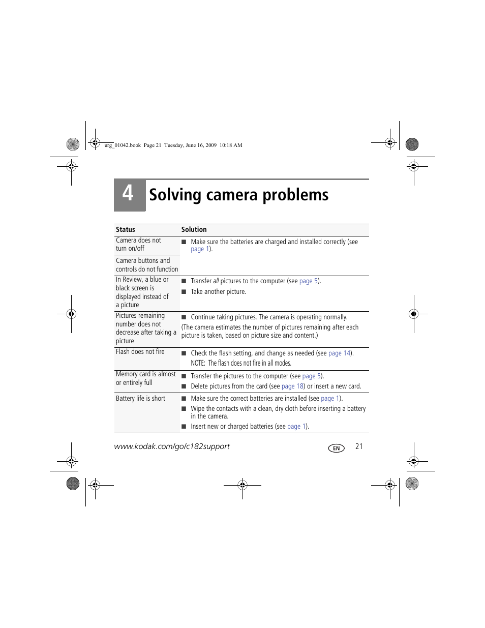 Solving camera problems | Kodak C182 User Manual | Page 21 / 26