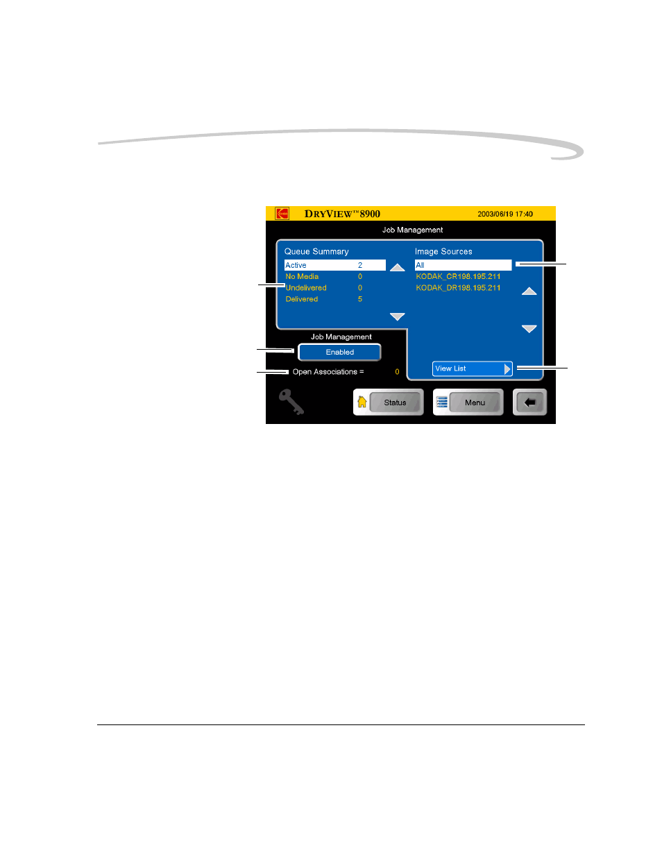 Job management screen, Job management screen -11, Job management screen” on | Kodak DryView 8900 User Manual | Page 41 / 144