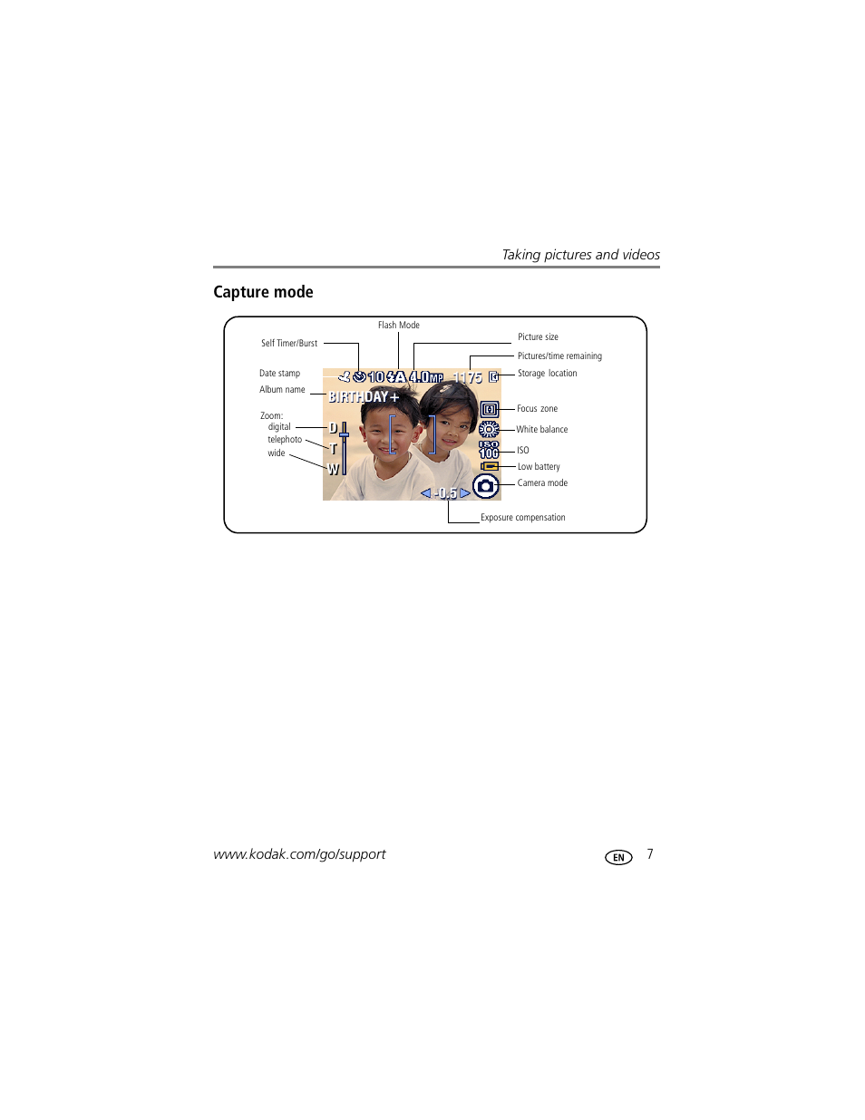 Capture mode | Kodak EasyShare C330 User Manual | Page 13 / 74