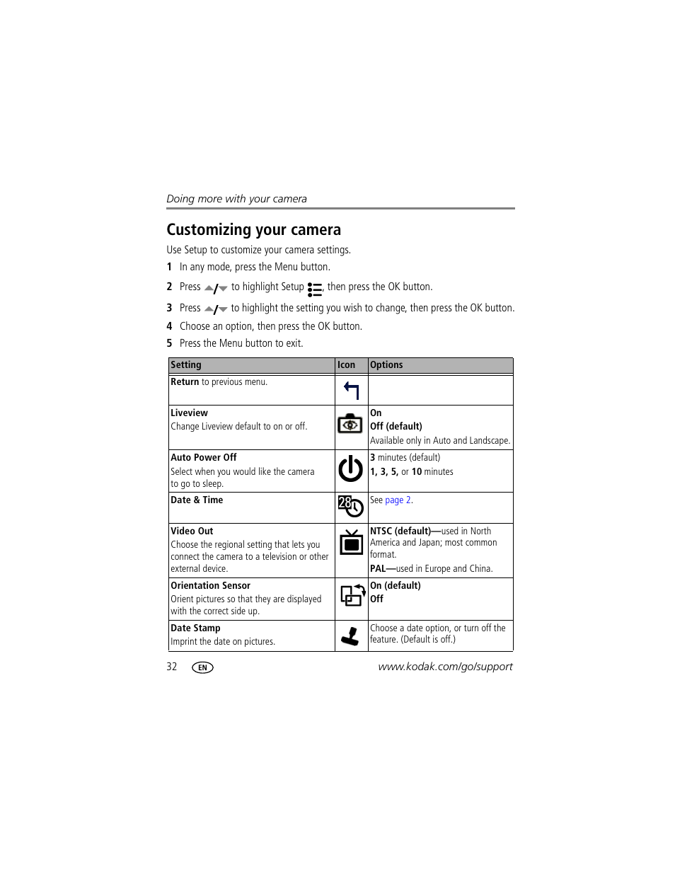 Customizing your camera | Kodak EasyShare C330 User Manual | Page 38 / 74