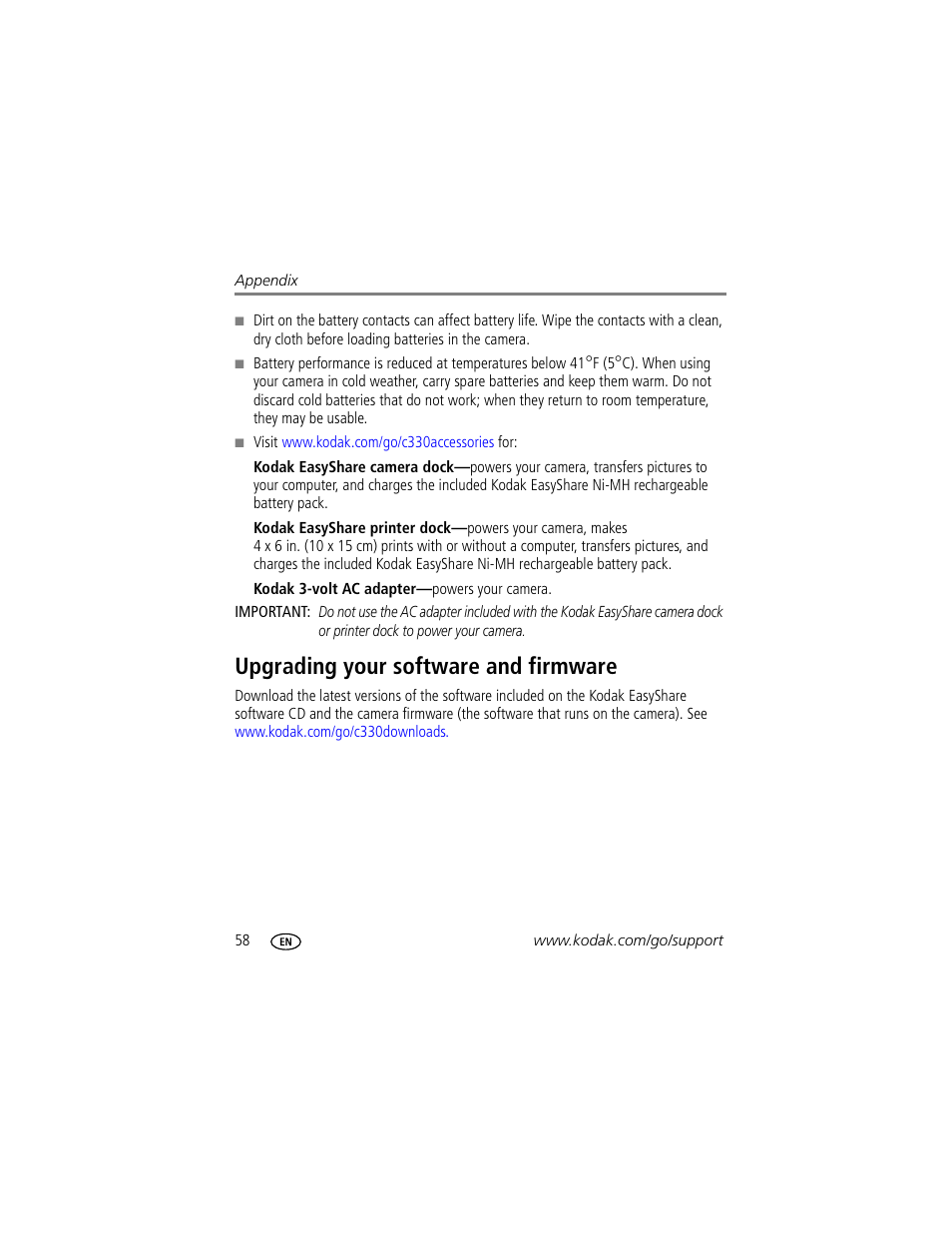 Upgrading your software and firmware | Kodak EasyShare C330 User Manual | Page 64 / 74