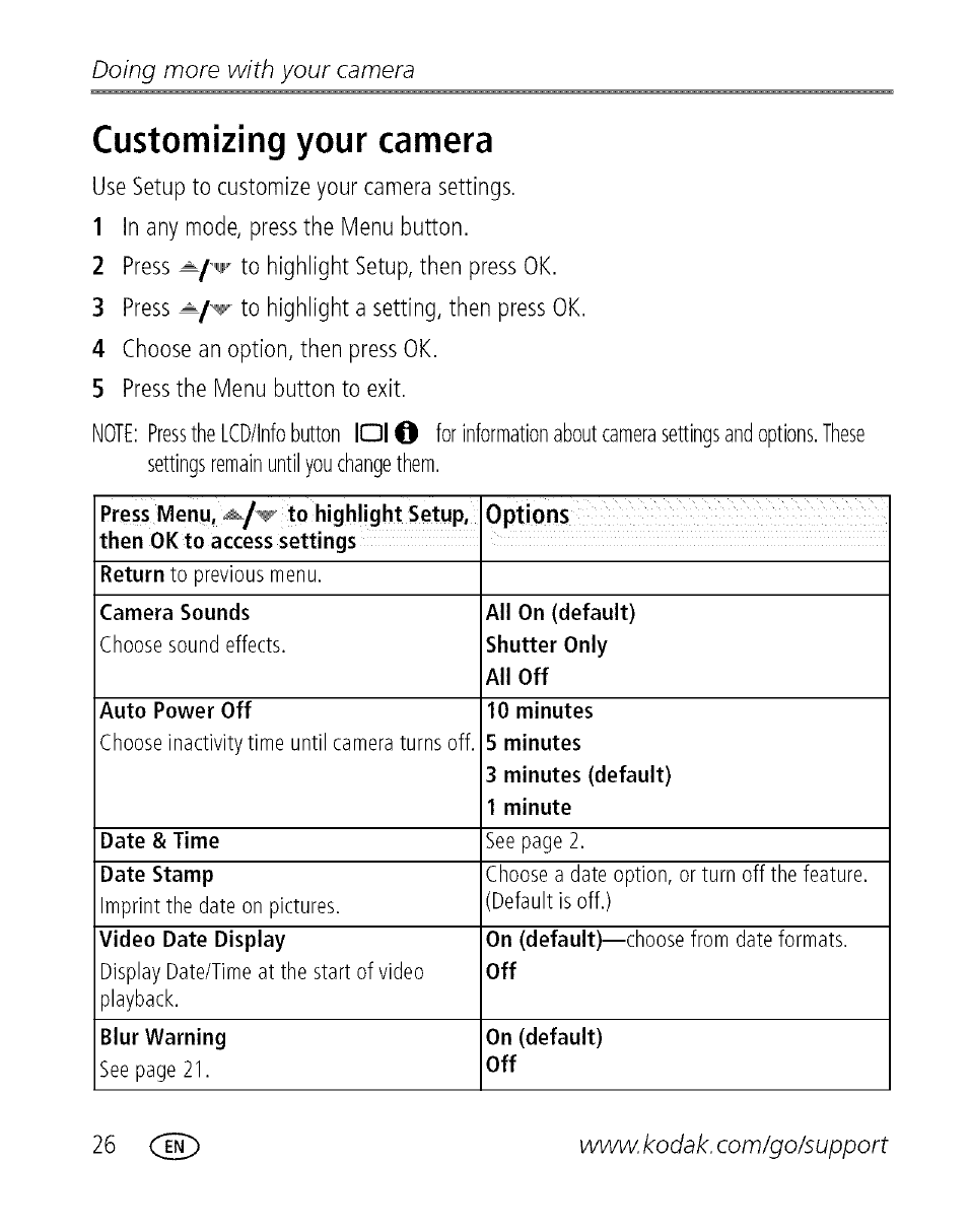 Customizing your camera, Doing more with your camera | Kodak C713 User Manual | Page 31 / 70