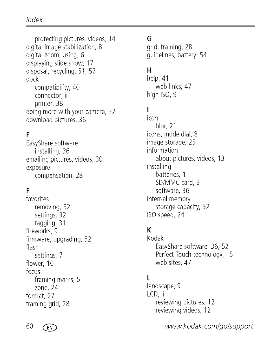 Index | Kodak C713 User Manual | Page 65 / 70