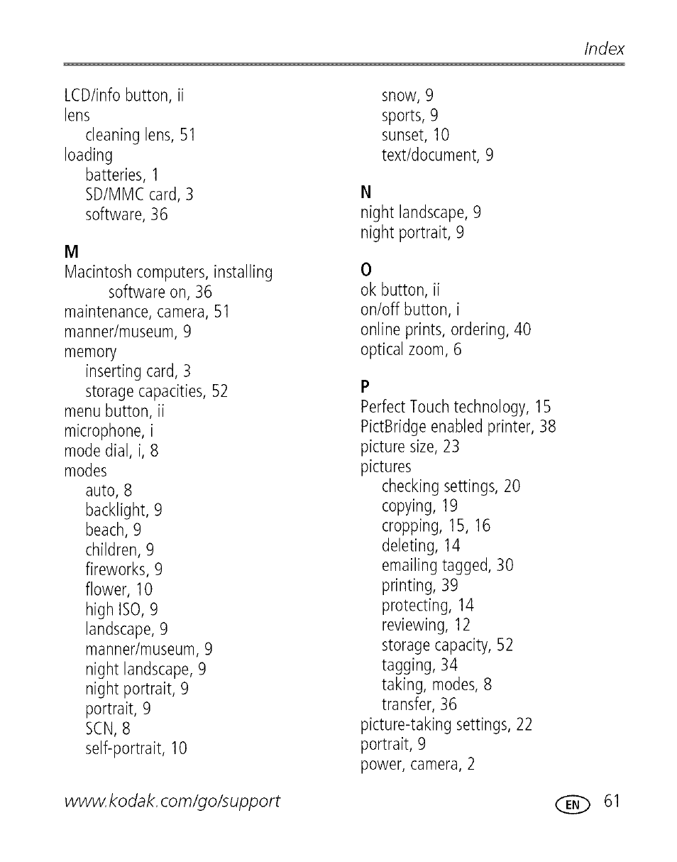 Index | Kodak C713 User Manual | Page 66 / 70