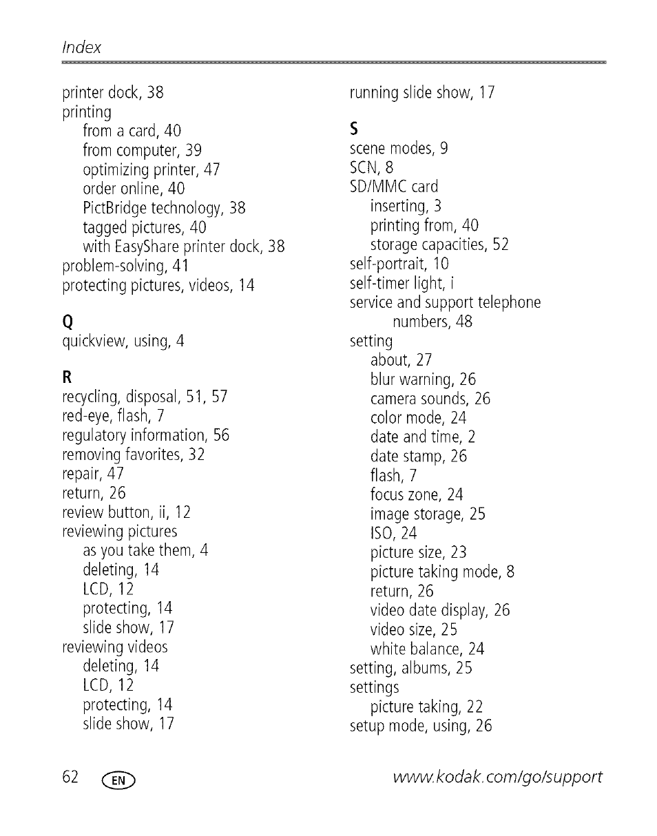 Index | Kodak C713 User Manual | Page 67 / 70