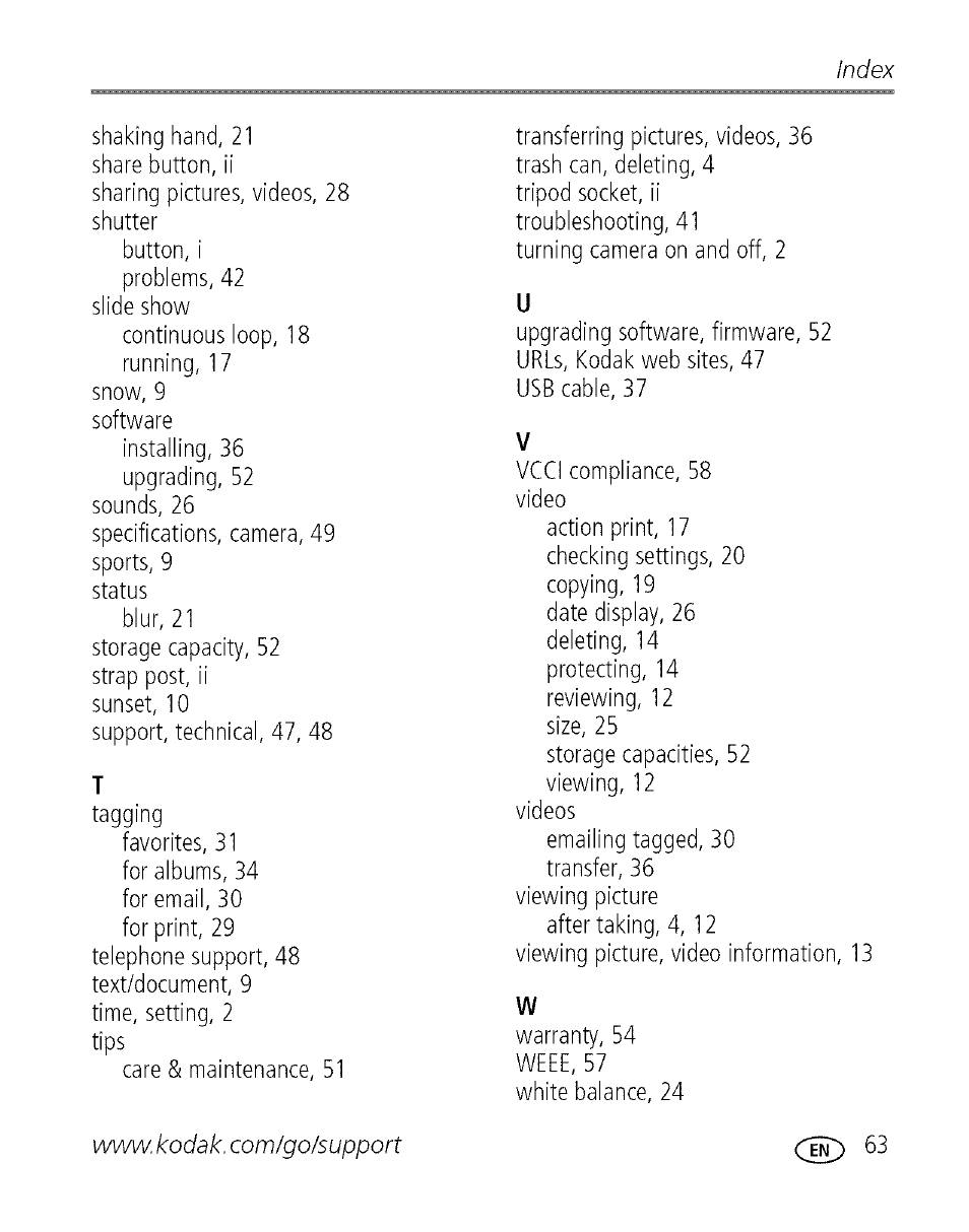 Index | Kodak C713 User Manual | Page 68 / 70