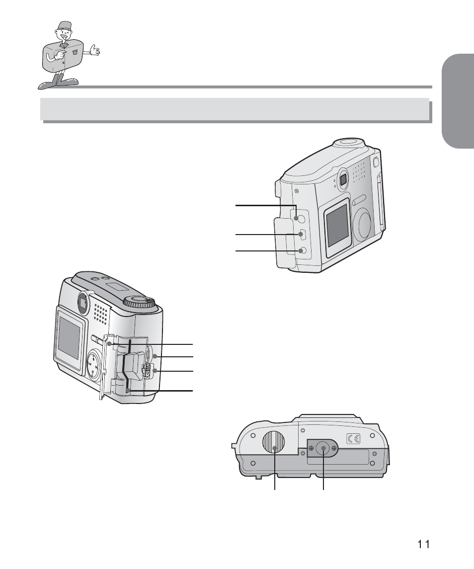 Identification of features, English, Product exterior ( side / bottom ) | Kodak Digimax 200 User Manual | Page 11 / 64