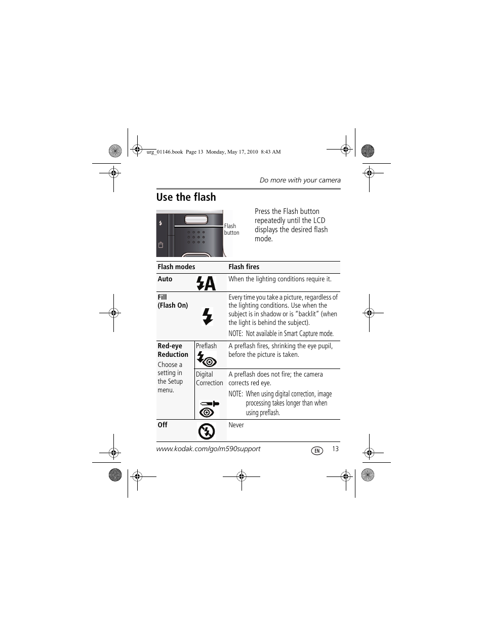 Use the flash | Kodak M590 User Manual | Page 13 / 29