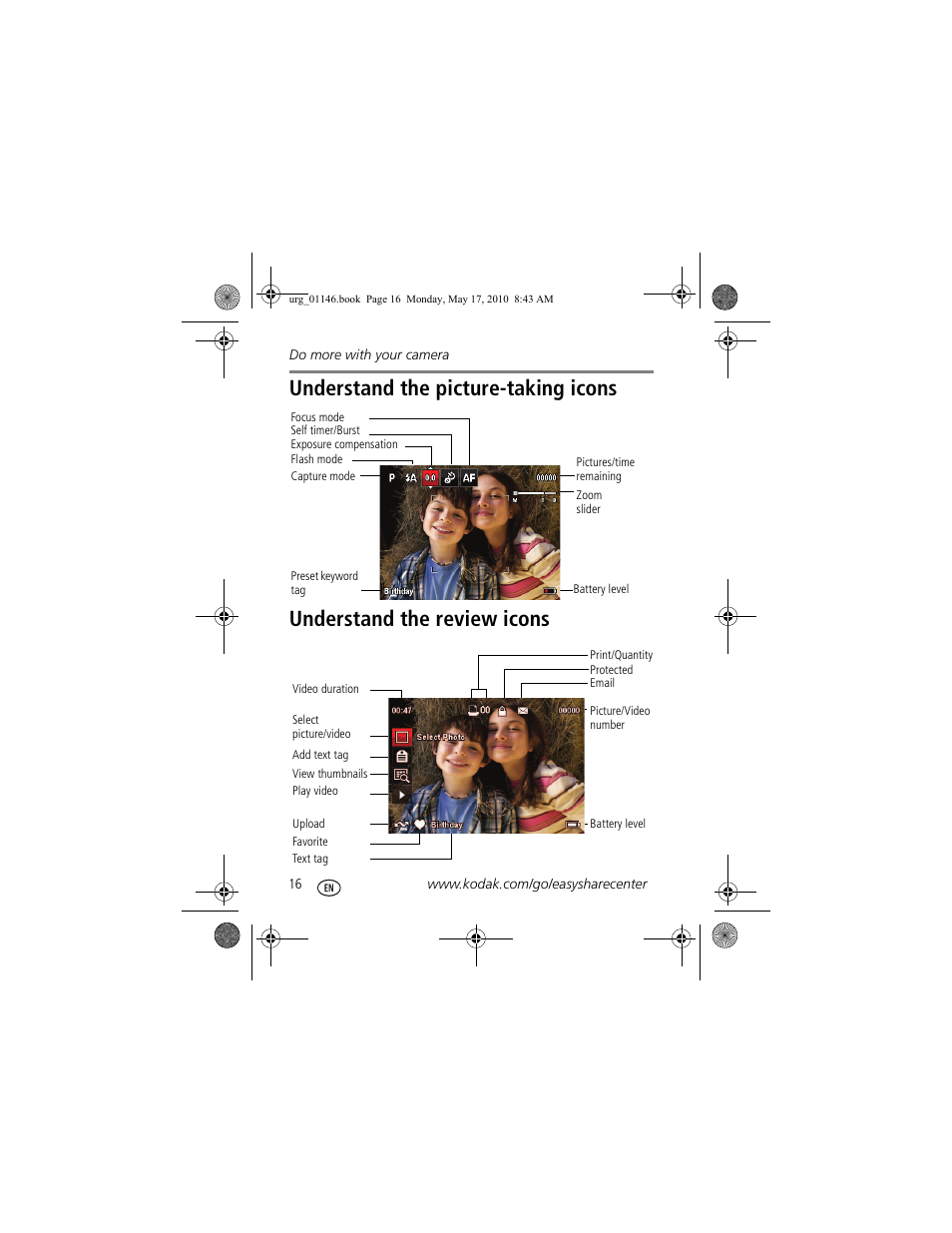 Understand the review icons | Kodak M590 User Manual | Page 16 / 29