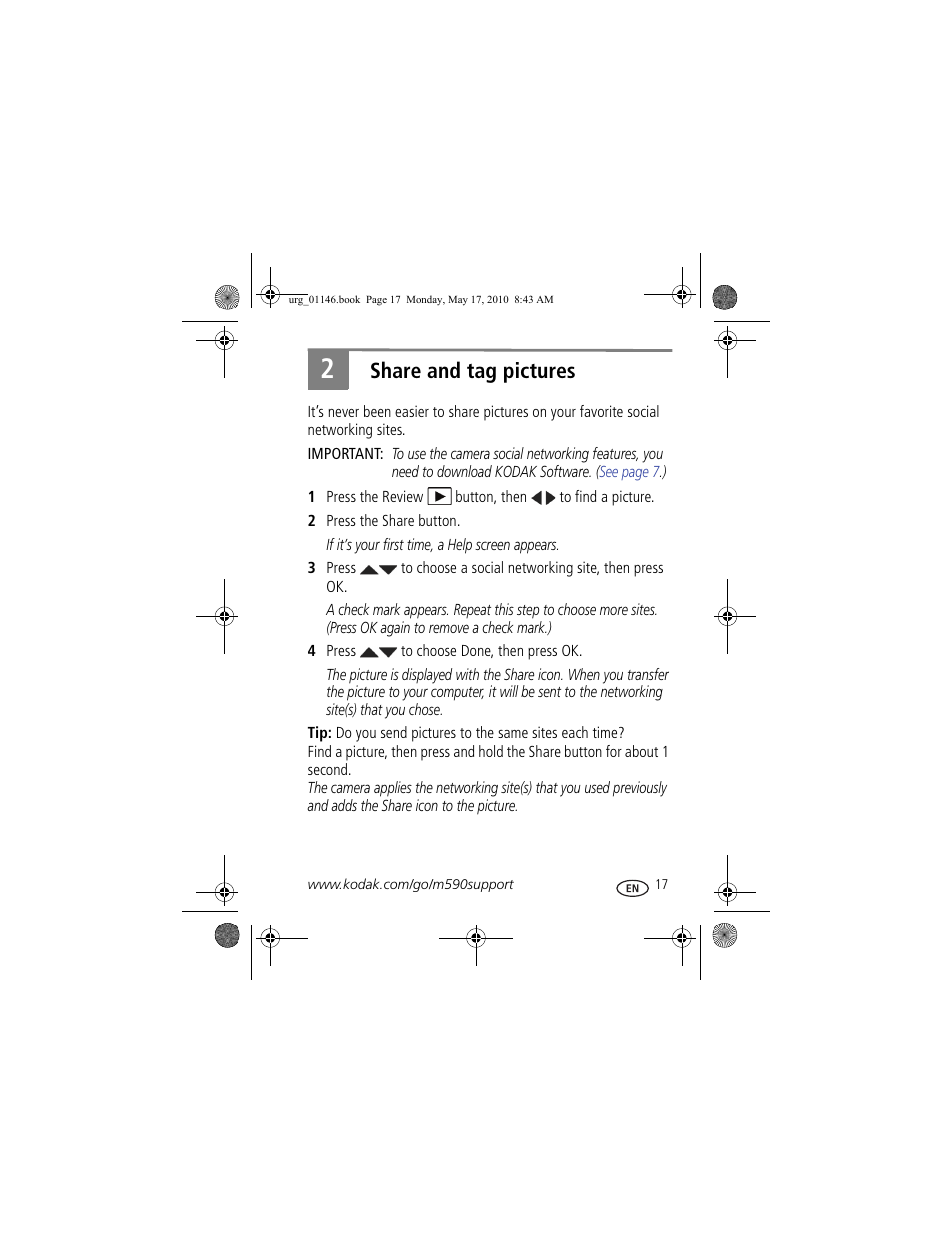 Share and tag pictures | Kodak M590 User Manual | Page 17 / 29