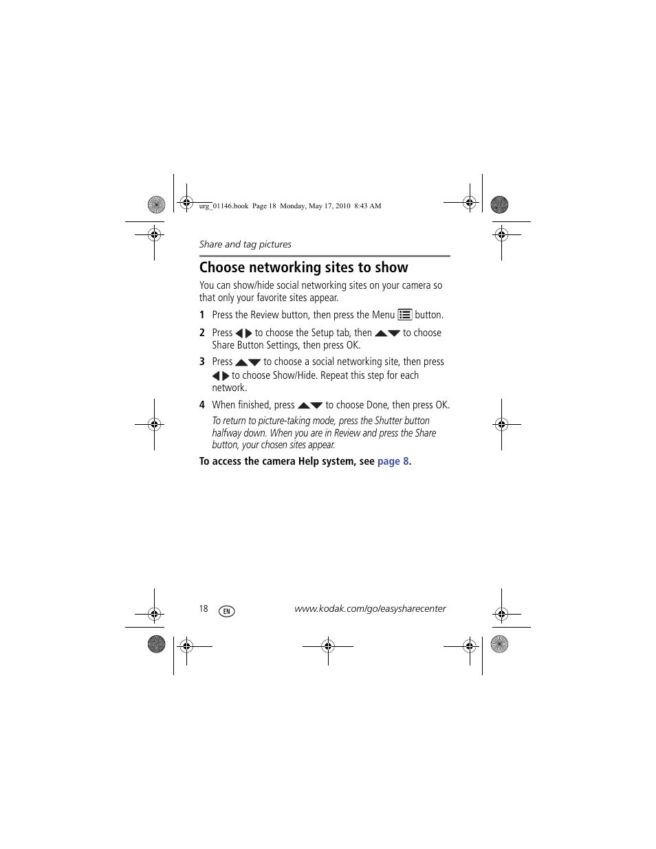 Choose networking sites to show | Kodak M590 User Manual | Page 18 / 29
