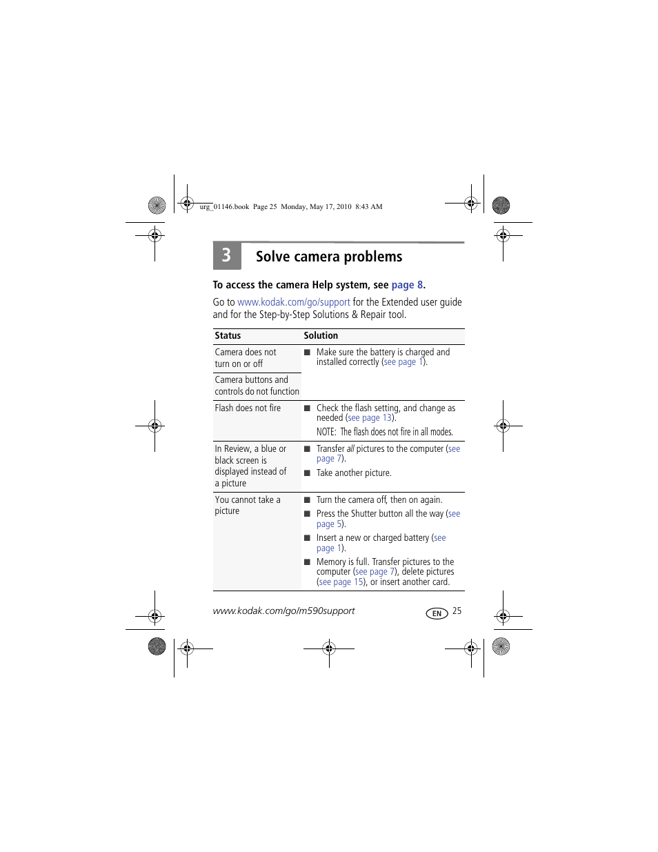 Solve camera problems | Kodak M590 User Manual | Page 25 / 29