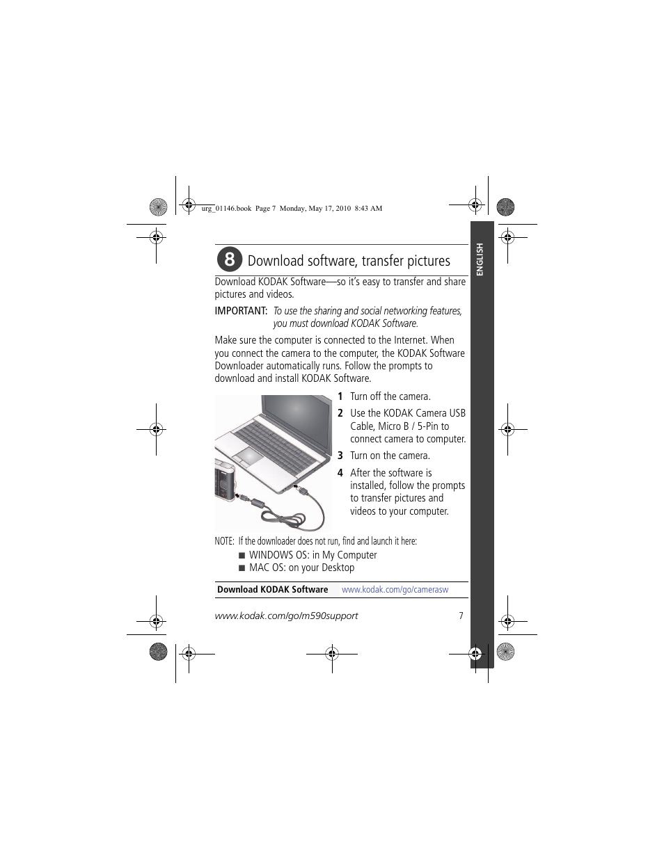 Download software, transfer pictures | Kodak M590 User Manual | Page 7 / 29