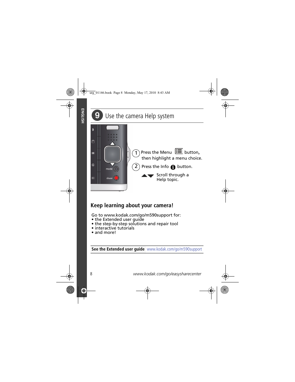 Use the camera help system | Kodak M590 User Manual | Page 8 / 29