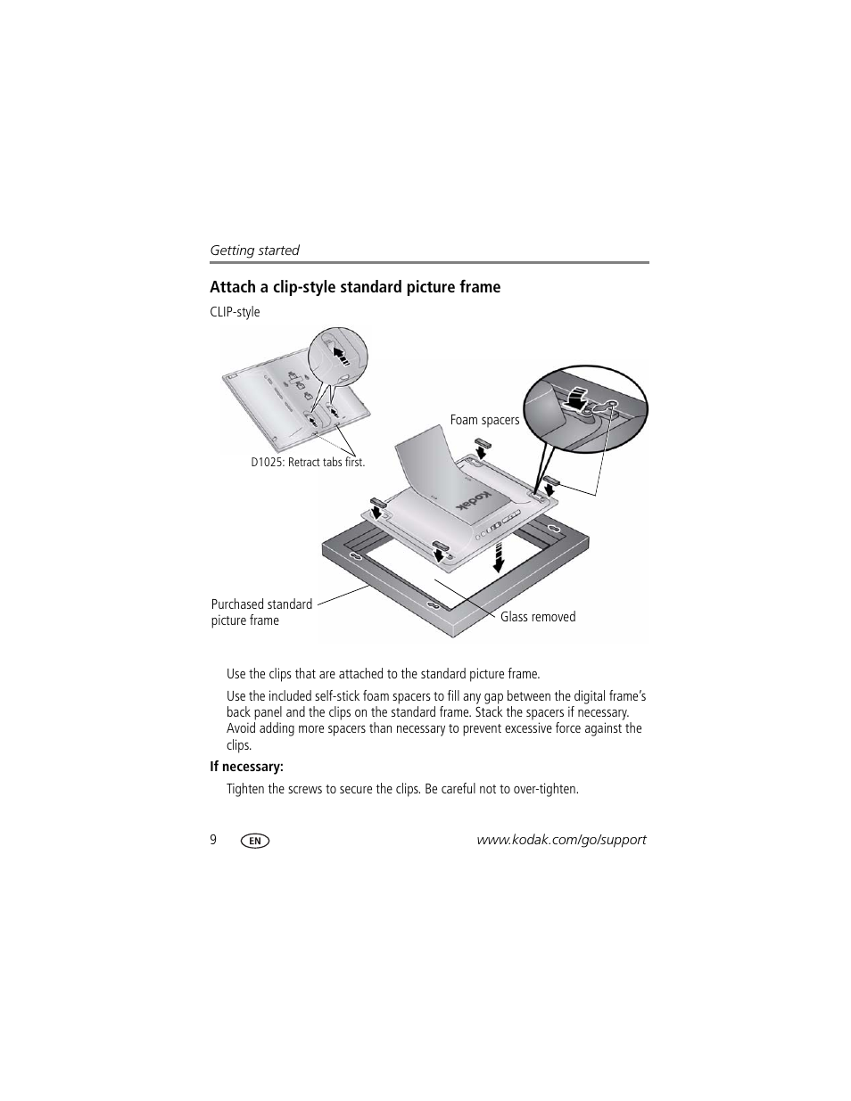 Attach a clip-style standard picture frame | Kodak EASYSHARE D725 User Manual | Page 14 / 36