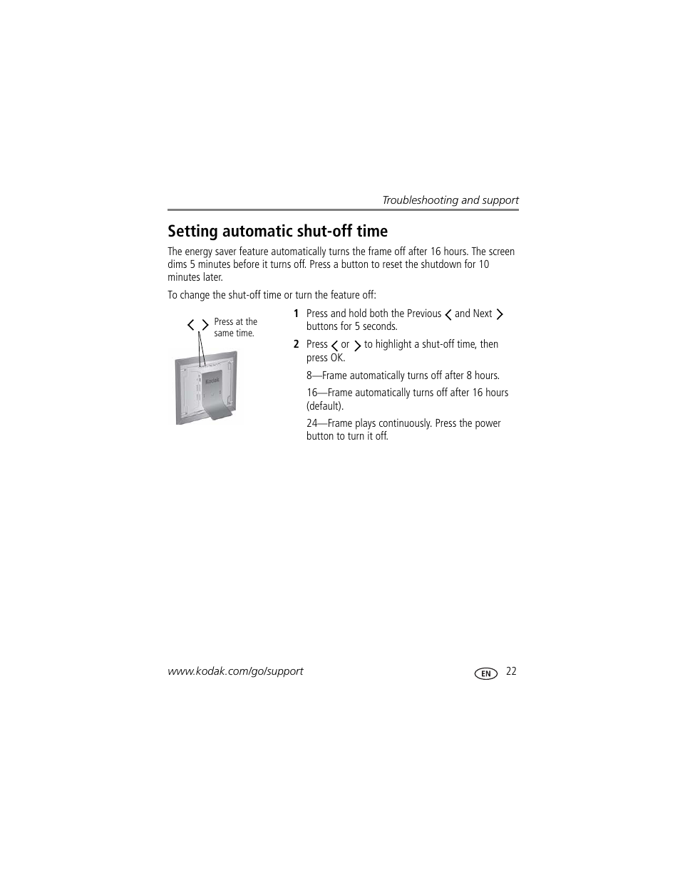 Setting automatic shut-off time | Kodak EASYSHARE D725 User Manual | Page 27 / 36