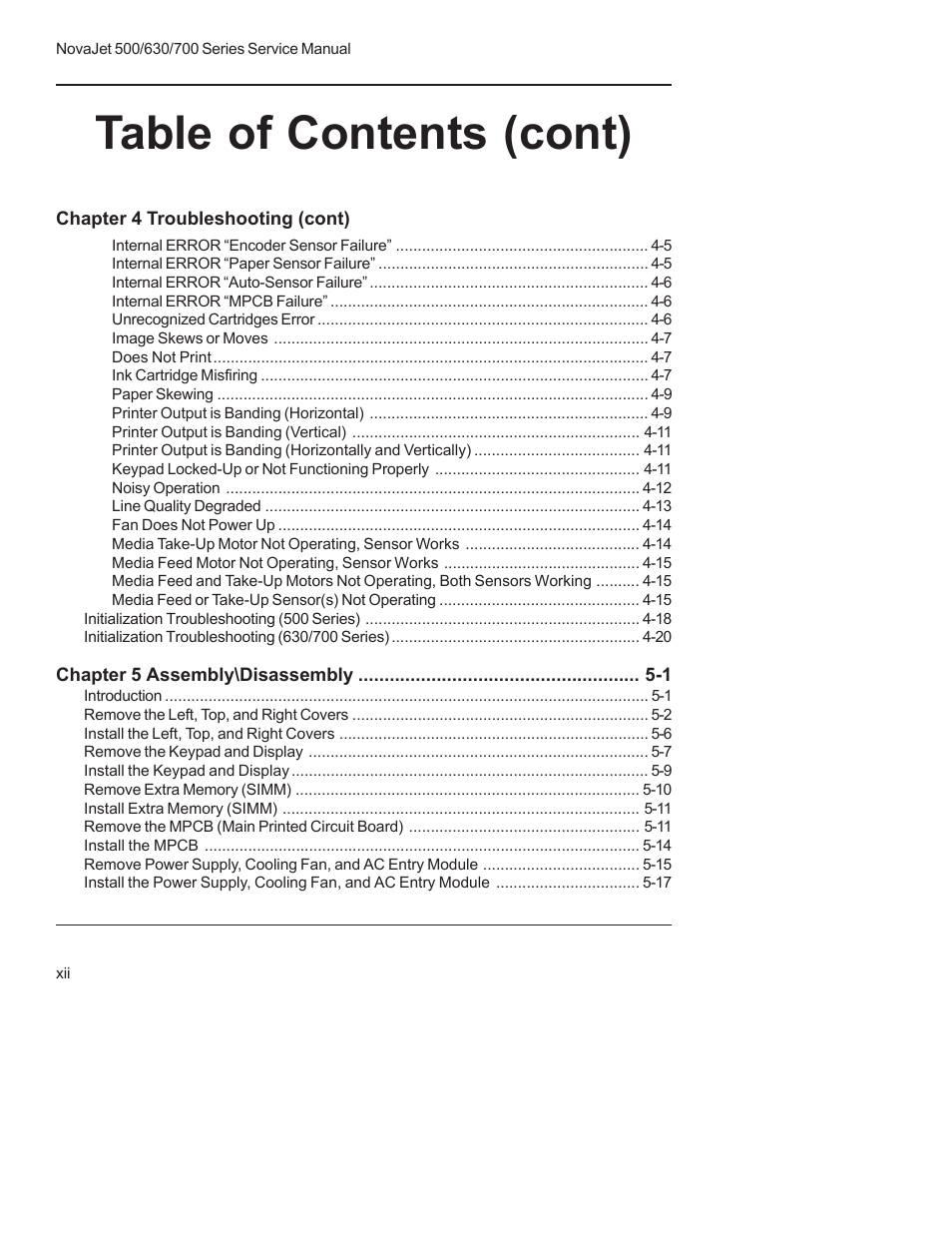 Table of contents (cont) | Kodak NOVAJET 700 User Manual | Page 10 / 192