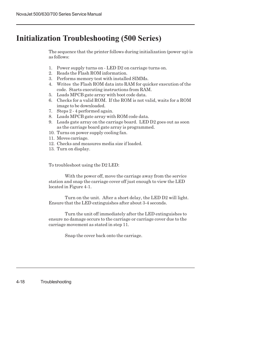 Initialization troubleshooting (500 series) | Kodak NOVAJET 700 User Manual | Page 108 / 192