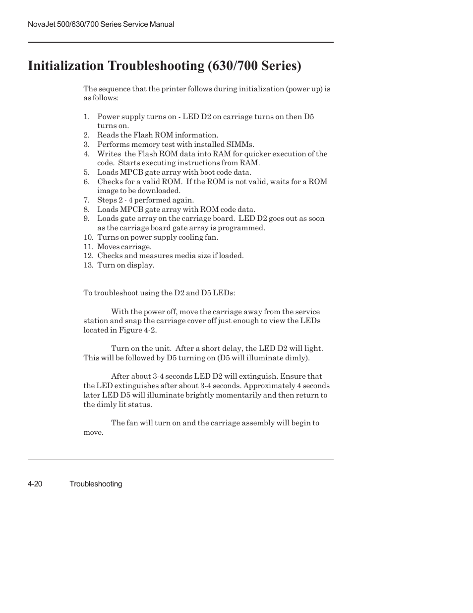 Initialization troubleshooting (630/700 series) | Kodak NOVAJET 700 User Manual | Page 110 / 192