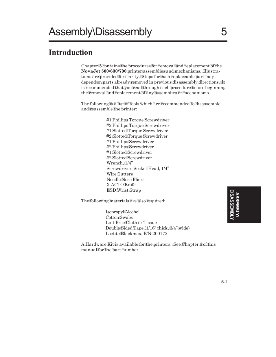 Assembly\disassembly, Introduction | Kodak NOVAJET 700 User Manual | Page 113 / 192